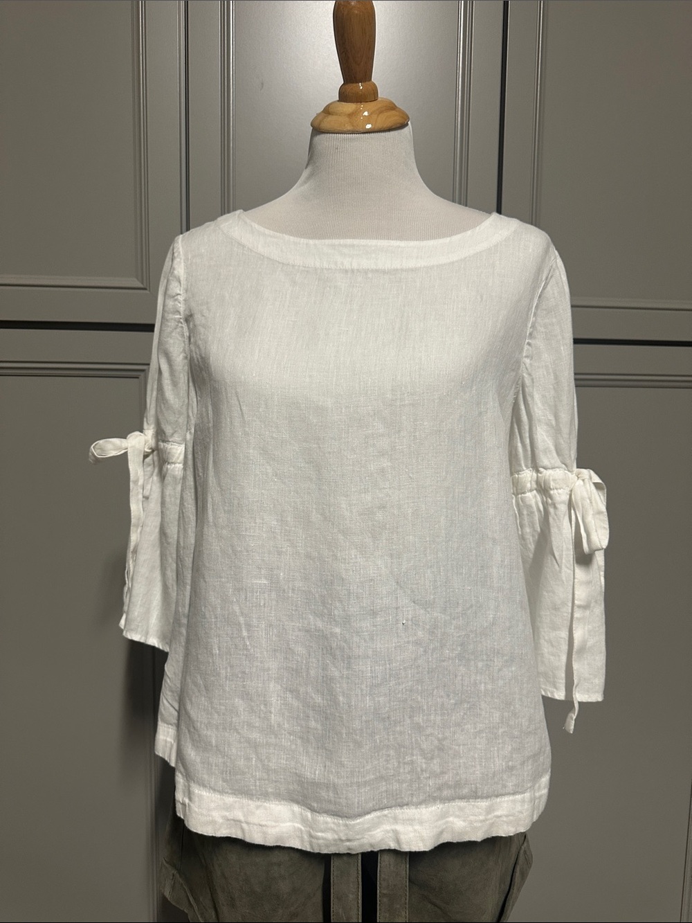 Charter Club White Linen Tie-Sleeve Boatneck Top - Women